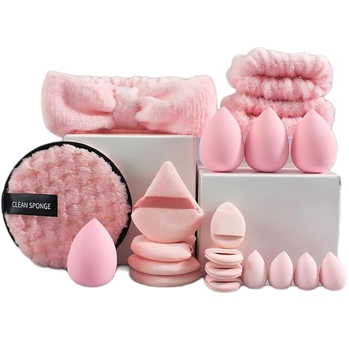suniya Skincare Face Wash Spa Headband and Wristband Set Makeup Sponges Set Face Soft Triangle Makeup Puff Sponge Pieces Powder Puff Women and Teen Girl Gifts Trendy Stuff Ã¯Â¼ÂPinkÃ¯Â¼Â
