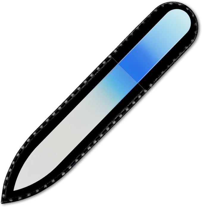 Mont Bleu Rainbow Crystal Nail File in Black Pouch - Small/Purse Size - Czech Tempered Glass - Handmade in Bohemia (Czech Republic)