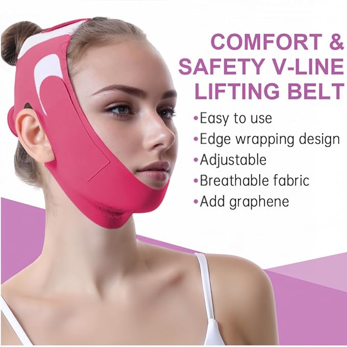 ROWMATE Graphene V-Line Mask Chin Up Mask V Shaped Face Mask Chin Strap for Sleeping,Jawline Shaper,Red,Small