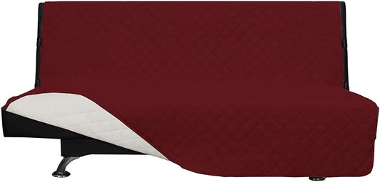 Easy-Going Futon Slipcover - Reversible Sofa Cover, Armless, Water Resistant - Protects Furniture from Pets & Kids - Christmas Red/Ivory