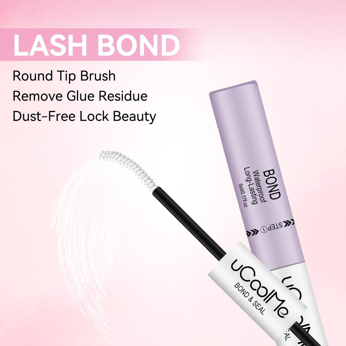 uCoolMe Lash Bond and Seal Waterproof 10ML for Lash Clusters 144Hours SuperStrong Long-Lasting Non-Irritating Eyelash Glue for DIY at Home(White,10ML)