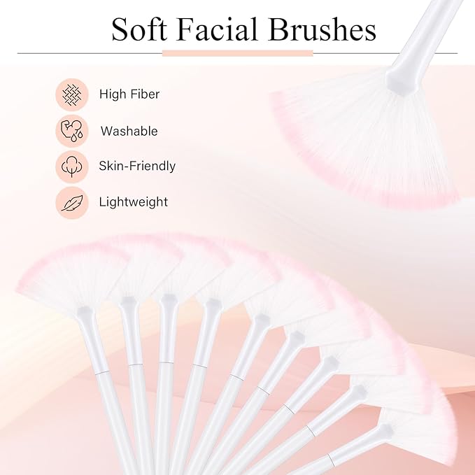 9 Pieces Facial Fan Mask Brushes, Soft Facial Applicator Brushes Tools for Peel Glycolic Makeup for Mud Cream(White Pink)