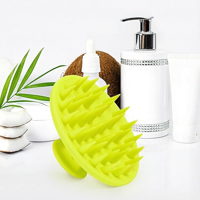 Silicone Scalp Massager Shampoo Brush, Scalp Brush for Hair Growth & Dandruff Removal, Hair Scrubber Scalp Stimulator Exfoliator Brush with Soft Bristles for Wet Dry Scalp Care (Fluorescent Green)