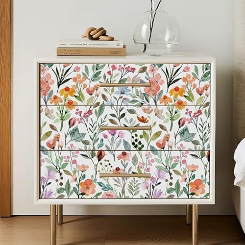 17.32"x118" Floral Wallpaper Peel and Stick Boho Textured Wall Paper for Bedroom Bathroom Renter Friendly Waterproof Pink Watercolor Modern Wallpaper for Kitchen Cabinet