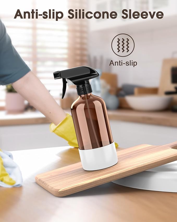 Bontip Glass Spray Bottle with Silicone Sleeve Protection, Amber Glass Spray Bottle Set for Window Cleaner Aromatherapy Facial Hydration Watering Flowers Hair Care 2 Pack/16 oz (White, 16 oz)