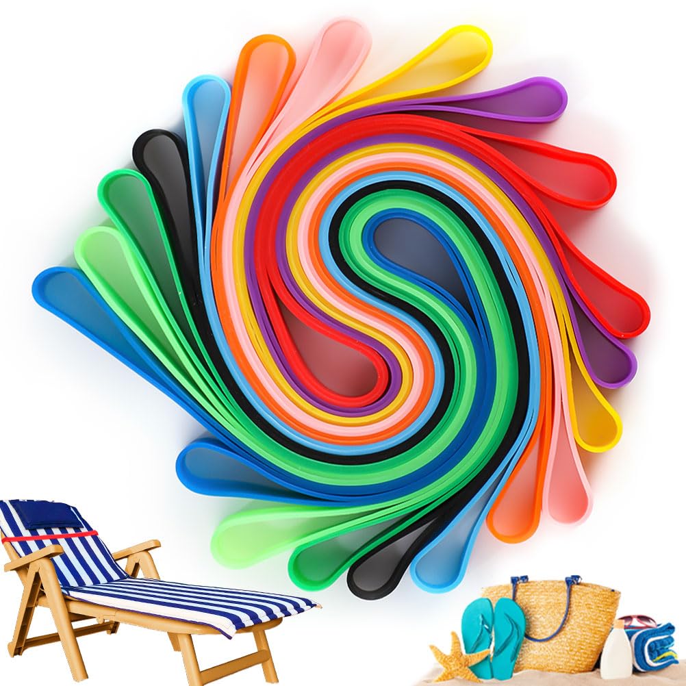 10 Pcs Beach Towel Bands Rubber Towel Clips for Beach & Cruise Chairs, Stretchable Towel Holder Chair Bands for Beach Cruise Vacation Essentials Outdoor Gear Packing (0.4×12Inch)