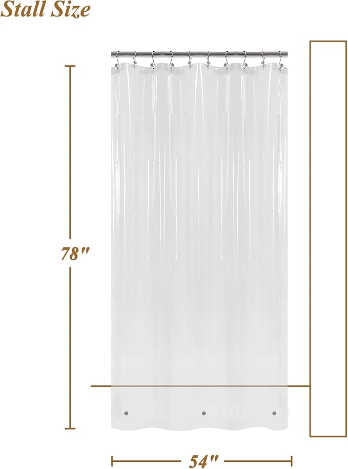 Mrs Awesome Clear PEVA Shower Curtain Liners with 3 Magnets, Water Proof Plastic Shower Liner for Bathroom or Shower Stall, 54x78