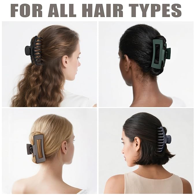 TOCESS 8 Pack Big Hair Claw Clips for Women Large Claw Clip for Thin Thick Curly Hair 90's Strong Hold 4.33 Inch Nonslip Neutral Matte Hair Clips