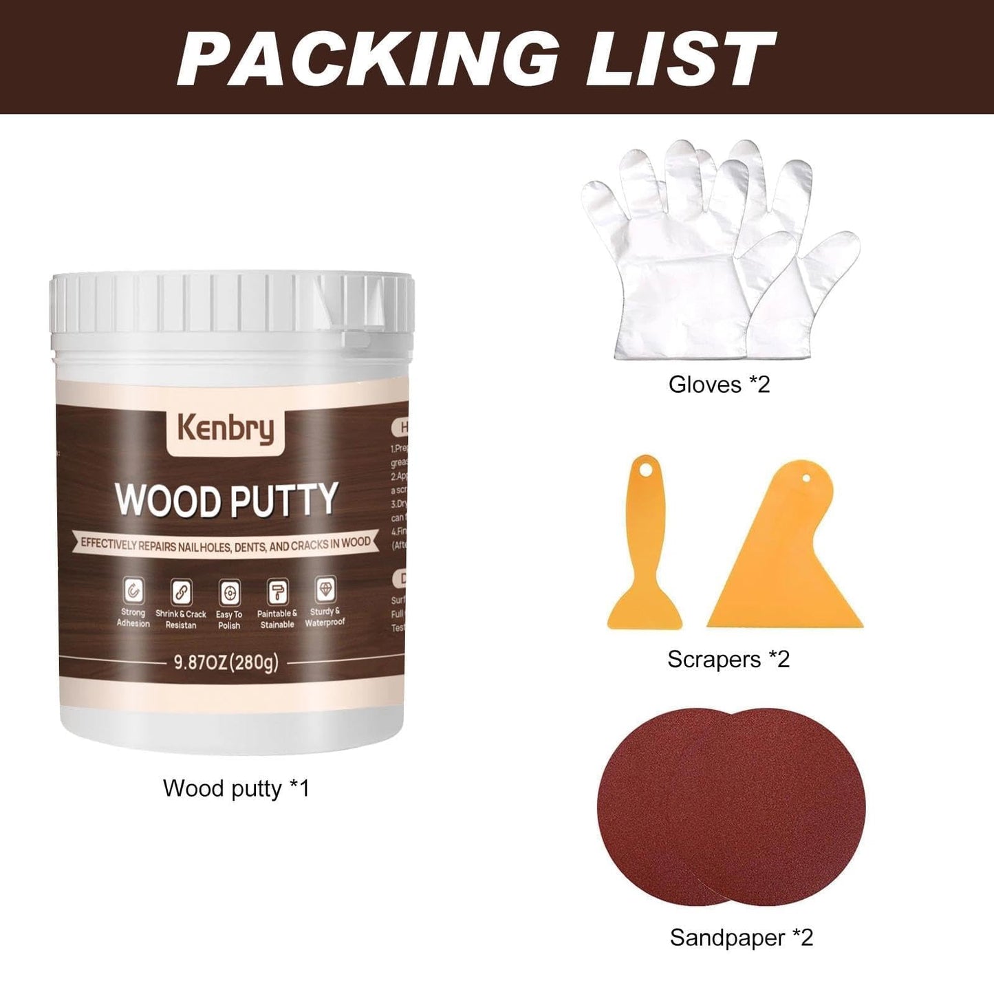 Wood Putty, White Wood Filler Paintable Sandable Stainable for All Purpose, 9.87OZ Wood Filler Putty for Furniture, Cracks, Holes Repairs, Water Resistant for Indoor and Outdoor Use