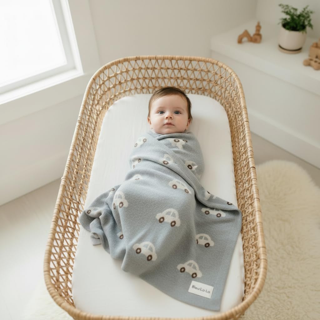 Baby Swaddle Blanket for Boys - 100% Oeko Tex Certified Natural Cotton Buttery Soft Cozy Receiving Swaddle Stroller Blanket for Shower Gift Registry for Newborns, Infants, Toddlers (Cars - Grey)