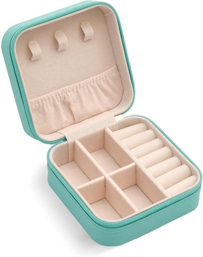Mini Jewelry Travel Case, Small Portable Jewellry Organizer Box Portable Display Storage Box for Rings Earrings Necklaces, Gifts for Girl, Women, Wedding, Birthday, Mom, Mother's Day (Blue)
