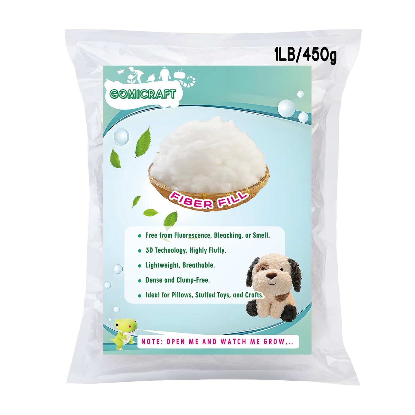 GOMICRAFT Fiberfill Stuffing for Crochet Animals, 1.0lb/450g for Crafts, Cushion and Clouds, Premium Quality Fiber Fill Pillow Stuffing Machine Washable Ployester.