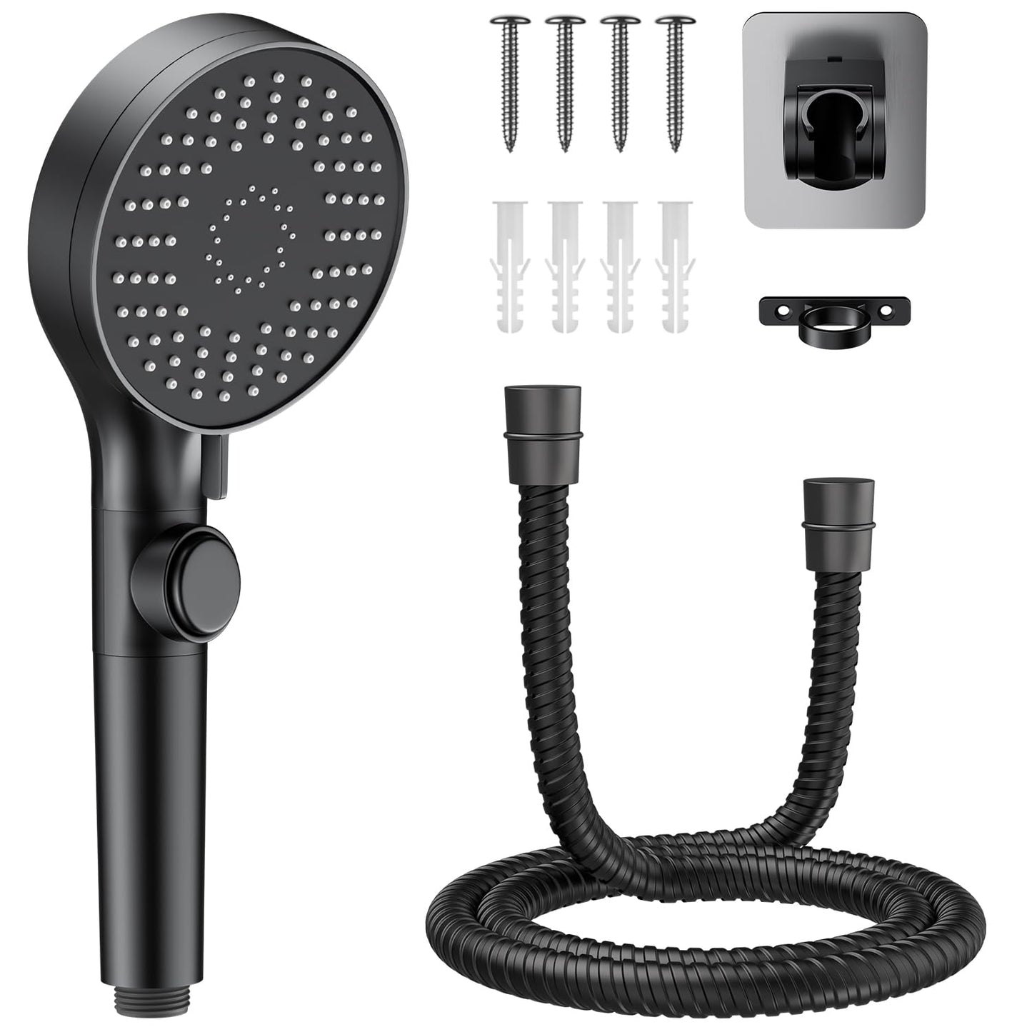 RV Shower Head with Stainless Steel Hose, 5 Mode High Pressure Shower Head with Handheld On Off Switch, Camper Shower Head Replacement for RV, Travel Trailer, Motorhome, RV Accessories Part, Black