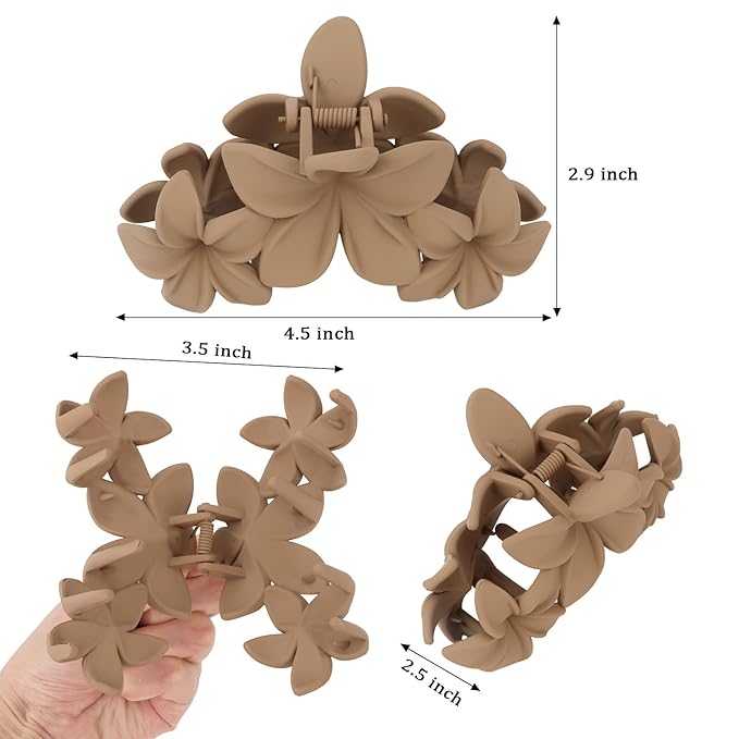 Hawaiian Flower Hair Clips Large Matte Hair Claw for Women Non-Slip Strong Hold Clips for Thick Hair, Hair Accessories,Brown,Black,Coffee,White