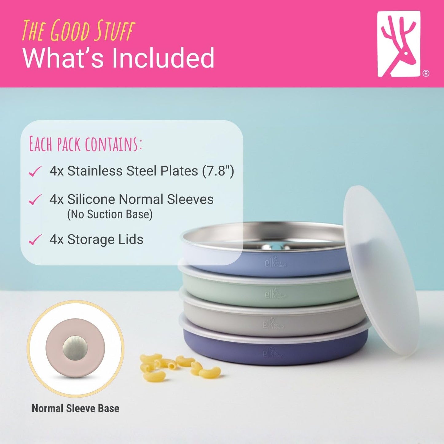 Stainless Steel Divided Plates + Silicone Sleeve and Storage Lid | Baby, Toddler, Kids | Dinner & Snack Plates | 4 Pack