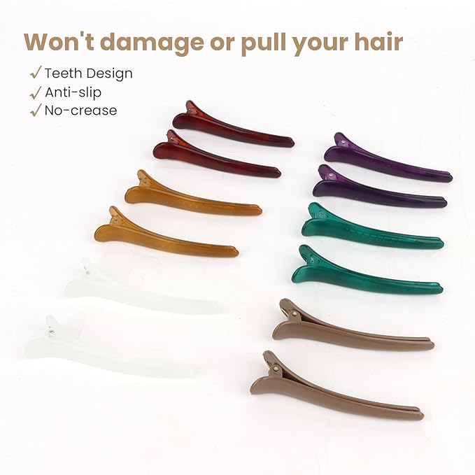 12 Pcs Hair Clips for Styling Sectioning, YISSION 3.1 Inch Alligator Hair Clips Hair Barrettes No Crease Duck Billed Hair Clip, Hair Styling Accessories for Women Girls (Deep Color Series)