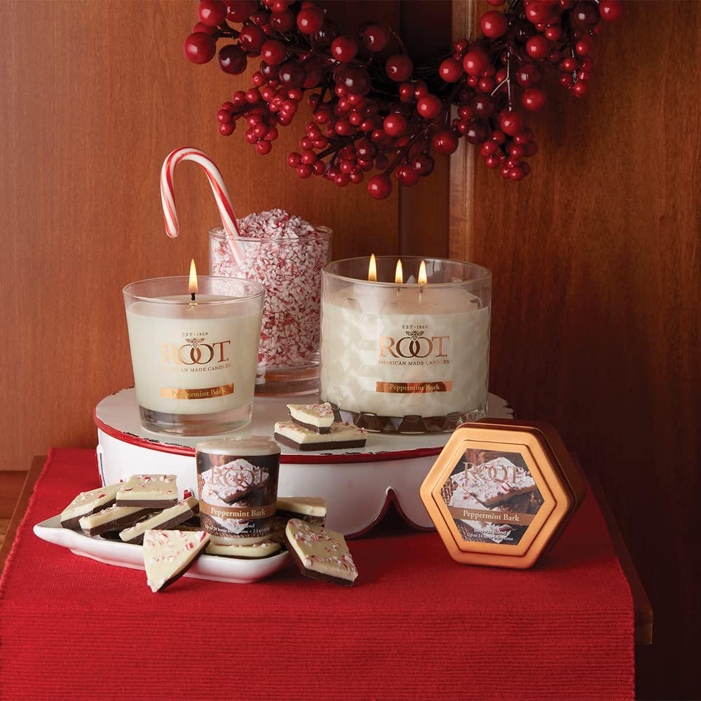 Root Candles Holiday Scented Candles Honeycomb Glass Premium 3-Wick Handcrafted Beeswax Blend Candle, 12-Ounce, Peppermint Bark