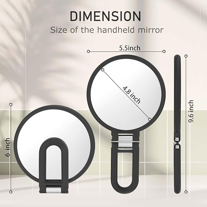 Magnifying Handheld Mirror Double Sided, 1X 15X Magnification Hand Mirrors, Travel Folding Hand Held Mirror, 360°Rotation Pedestal Makeup Vanity Mirror