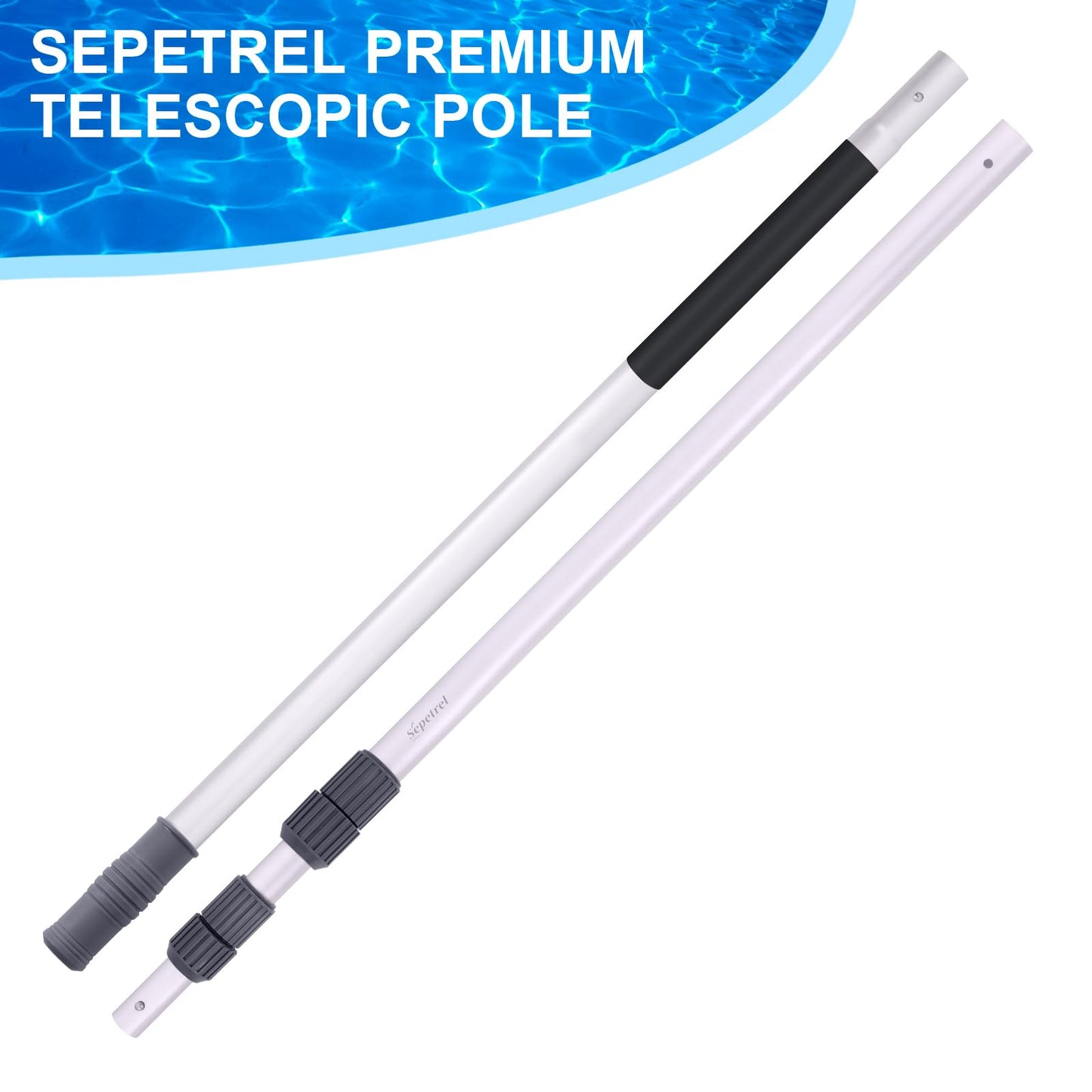 Sepetrel Pool Pole-Upgraded Professional 12 Foot Telescoping Swimming Pool Pole with Threaded Tips,Adjustable Telescopic Poles,for Skimmer Net,Brush,Vacuum Head