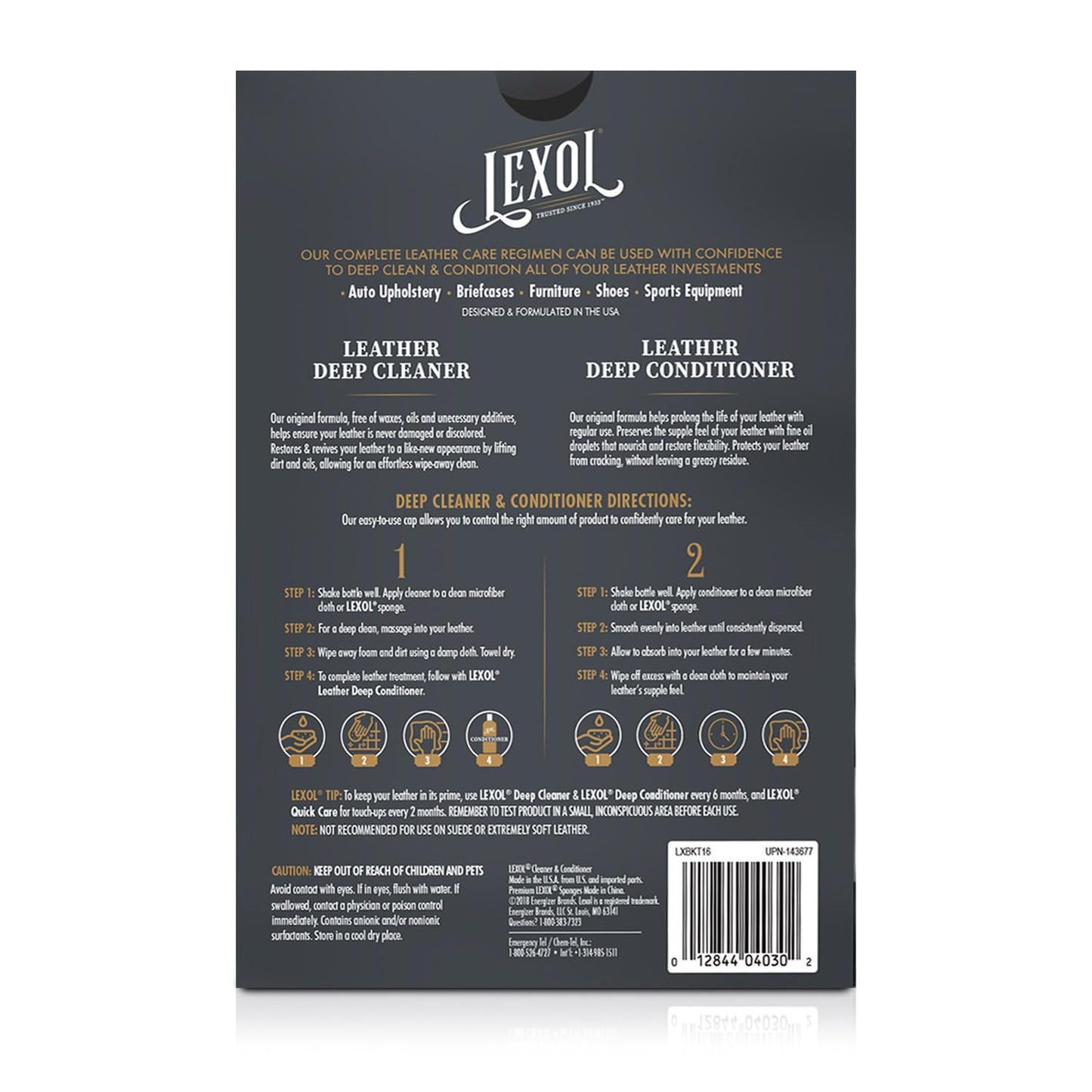 Lexol Leather Conditioner and Cleaner Kit by Lexol, Use on Furniture, Car Interiors, Shoes, Handbags, Includes 2 Application Sponges, Two-Step System, 8 oz Each