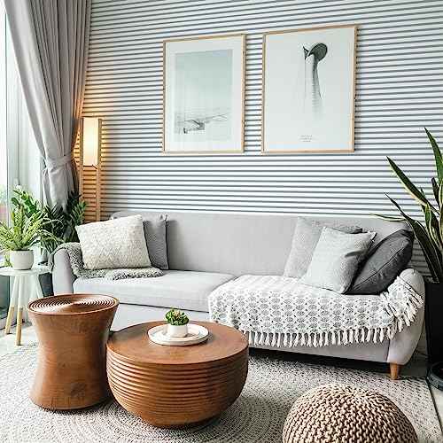 Cohoo Home Striped Peel and Stick Wallpaper Boho Contact Paper for Cabinets Grey and White Stripe Contact Paper Line Modern Wallpaper for Bedroom Self-Adhesive Removable Boy Room Shelf 17.3inW 78.7inL