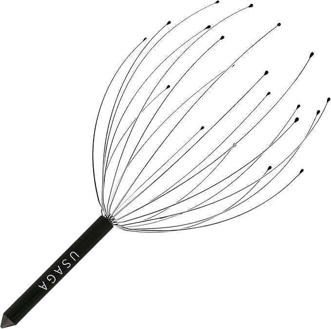 USAGA Head Massager Scalp Massager 20 Fingers Head Scratcher, Stocking Stuffers Gift for Scalp Body Relaxing (Black & Black)