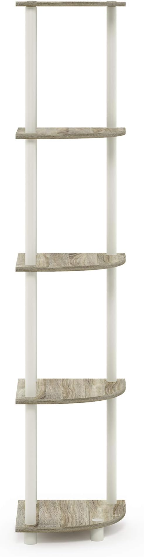 Furinno TURN-N-TUBE Corner Shelf, 5-Tier Corner Bookshelf, Open Storage Shelves, for Organization and Storage, Living Room, Home Office, Garage, Bedroom, Sonoma Oak