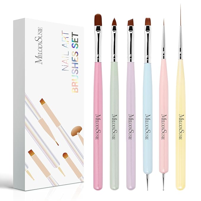 MelodySusie Nail Art Brushes Set,6pcs Nail Art Design Pen Painting Tools with Extension Gel Brush, Polish Brush, Builder Brush,Liner Brush, Carved Brush, and Dotting Pen for Home DIY Salon Use