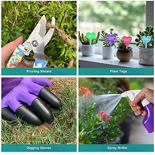 Garden Tool Set, Stainless Steel Heavy Duty Gardening Tools 30 PCS w/Floral Print, Trowel Rake Weeder Pruner Shears Sprayer Digging Claw Gloves, Ideal Gardening Set for Women