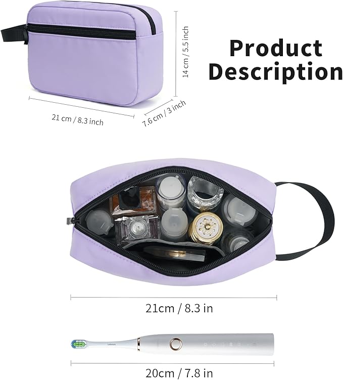 Travel Hanging Toiletry Bag with Carry Handle - Water-Resistant Small Cosmetic Organizer for Men & Women, Makeup, Shaving Kit, Gym & Travel Essentials (Lavender)