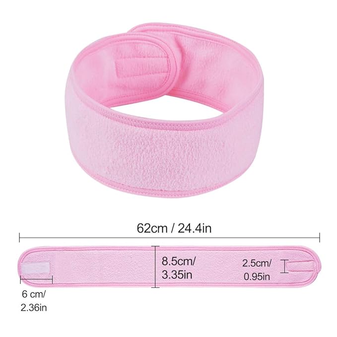 4 PCS Facial Spa Headbands(White, Black, Pink，Gray)， Makeup Shower Bath Wrap Sport Headband Terry Cloth Stretch Towel with Magic Tape