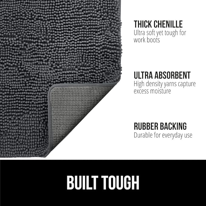 GORILLA GRIP SoakSTOPPER Dog Door Mat, Machine Washable Rug Absorbent Doormat Captures Moisture Mud Dirt, Quick Dry Soft Chenille Entryway Rugs Indoor Entrance Mats for Dog Paws, 24x17 Charcoal