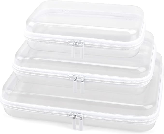 3 Pack Clear Hard Shell Zipper Case, Clear Zipper Pouches Waterproof Makeup Organizer & Travel Toiletry Bag, Diaper Bag Organizing Pouches, Plastic Pouch for Office Home Storage, LMS