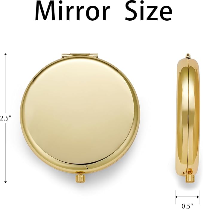 Compact Mirror for Purse, Metal Round Shell, Double-Sided 1X/2X Magnifying, Portable Travel Makeup Mirror, Mini Pocket Mirror, Gold,4 Packs