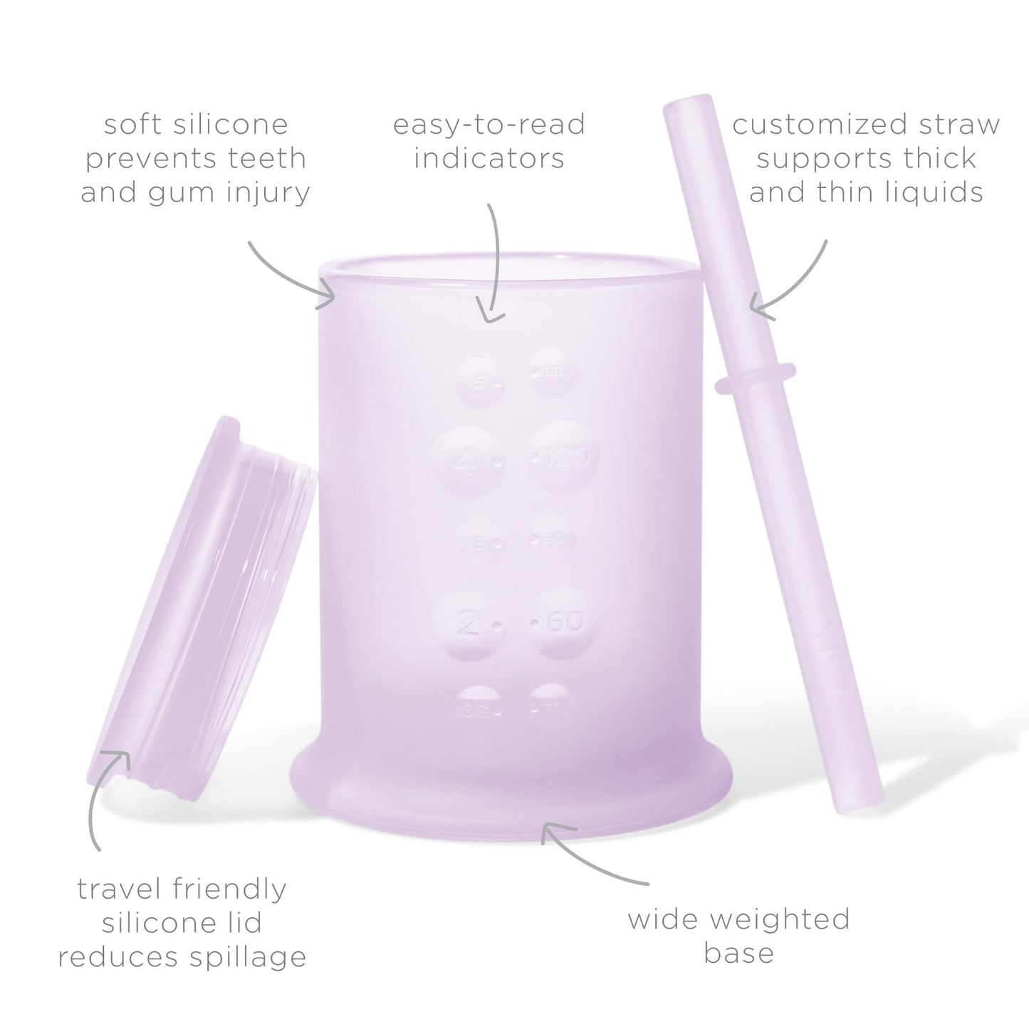 Olababy Silicone Training Cup with Straw Lid | Babies Water Drinking Cup | 6+ Mo Infant To 12-18 Months Toddler | Sippy Cup For Kids & Smoothie Cup | Baby Led Weaning (Lilac, 5 oz)