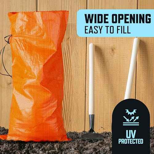 Green Heavy Duty Sand Bags for Flooding - 50 lb Empty 50 Pack of Sandbags with Tie Strings for Flood Control - 1600 Hours of UV Protection Woven Polypropylene Bags - 14 x 26 Inches