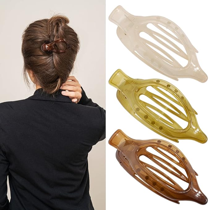 Flat Claw Clips Barrettes for Women - Alligator Hair Clips (3 Pcs), Duck Billed Clips for Thin & Medium Hair Styling, Jaw Clamps