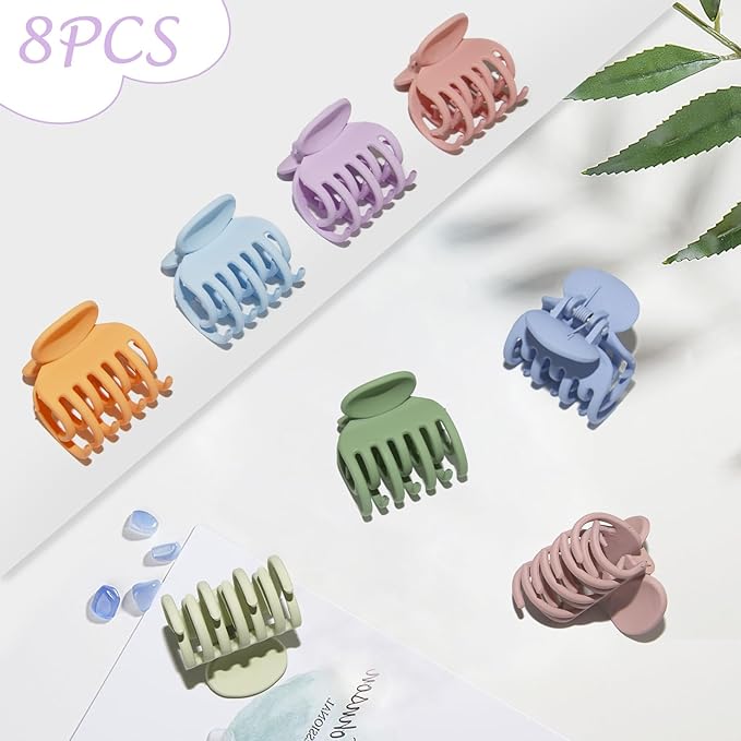 8PCS Claw Clips for Thin Hair Women, 1.6" Matte Medium Hair Claw Clips for Thin Fine Thick Hair Strong Hold Double Row Teeth Hair Clips Cute Jaw Clamps Short Hair Styling Accessories (Bright Color)