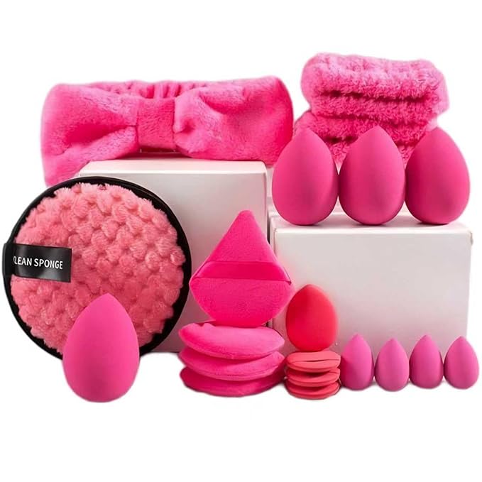 suniya Skincare Face Wash Spa Headband and Wristband Set Makeup Sponges Set Face Soft Triangle Makeup Puff Sponge Pieces Powder Puff Women and Teen Girl Gifts Trendy Stuff Ã¯Â¼ÂRose PinkÃ¯Â¼Â