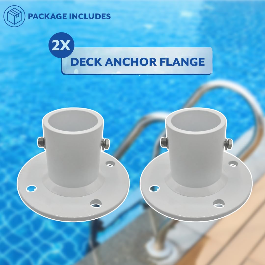 Poolzilla 2-Pack Deck Anchor Flange in White, Diameter of 1 7/8", Made of High Grade Cast Aluminum