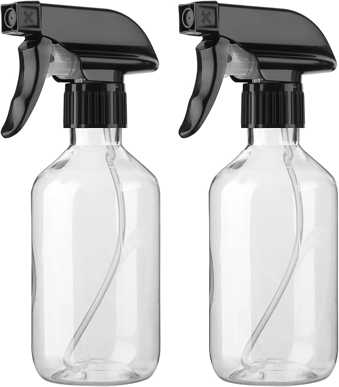Arkeiliy 2-Pack Leakproof Spray Bottles (300ml/10oz) - Adjustable Nozzle for Fine Mist & Jet Stream | Premium Refillable Plastic Bottles for Hair Styling, Plant Misting, Cleaning Solutions (Clear)