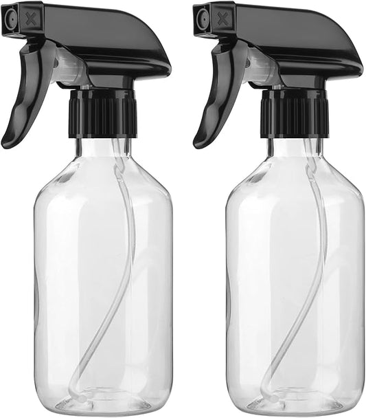 Arkeiliy 2-Pack Leakproof Spray Bottles (300ml/10oz) - Adjustable Nozzle for Fine Mist & Jet Stream | Premium Refillable Plastic Bottles for Hair Styling, Plant Misting, Cleaning Solutions (Clear)