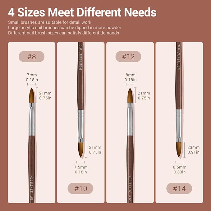 Modelones Kolinsky Sable Acrylic Nail Art Brush Red Wood Pen Nail Brush for Acrylic Powder Molding Drawing Professional Manicure Pens (14#)