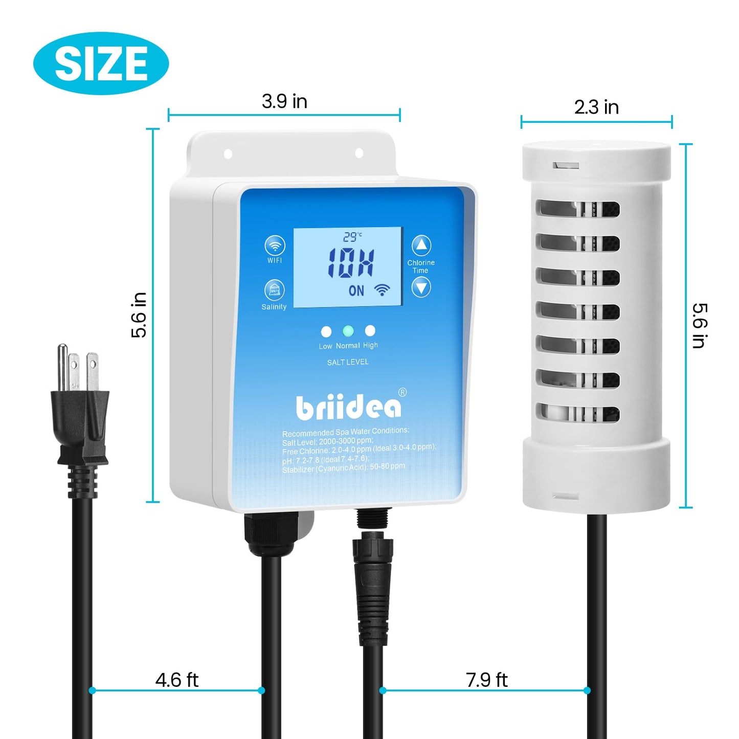 WiFi Salt Chlorine Generator, Briidea Chlorine Generator with USA Titanium Salt Cell, APP Monitoring & Real-Time Salt Alerts, for Swim Spas Up to 2,000 Gallons
