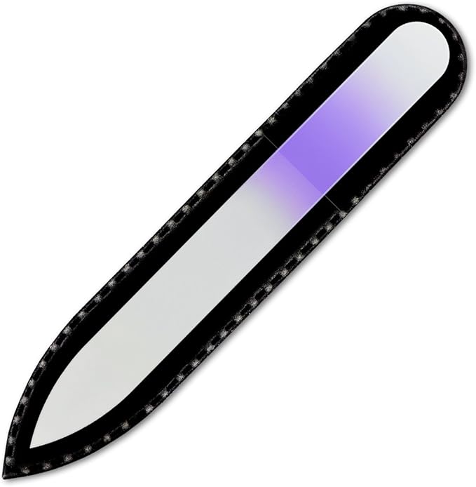 Mont Bleu Rainbow Crystal Nail File in Black Pouch - Small/Purse Size - Czech Tempered Glass - Handmade in Bohemia (Czech Republic)