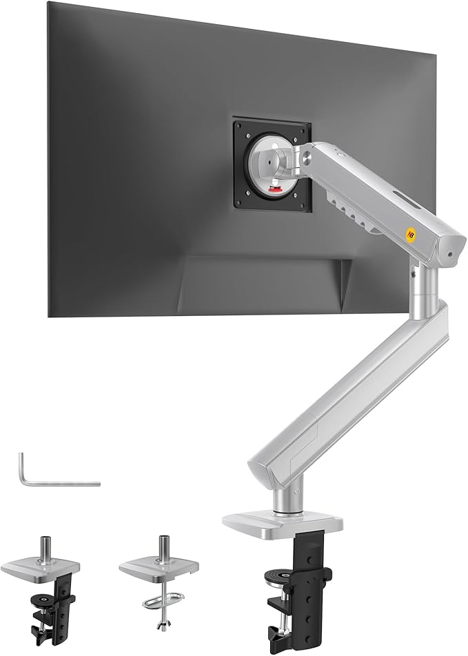 NB Single Computer Monitor Mount, Monitor Stand fits up to 32 Inch, Mechanical Spring Monitor Arm, VESA 75/100 mm, Model-A5 (Silver)