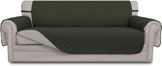 Easy-Going 4 Seater Sofa Slipcover Reversible Sofa Cover Water Resistant Couch Cover with Foam Sticks Elastic Straps Furniture Protector for Pets Children Dog Cat (XX-Large, Army Green/Beige)