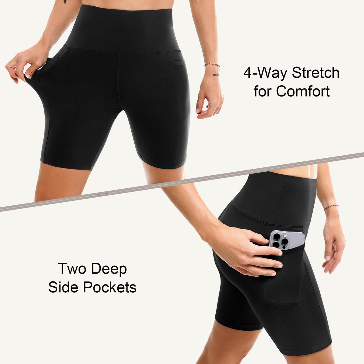 Leafigure 2 Pack Womens Biker Shorts with Pockets, High Waisted Tummy Control Yoga Shorts for Women Running Gym and Workout Black/Light Purple XXL