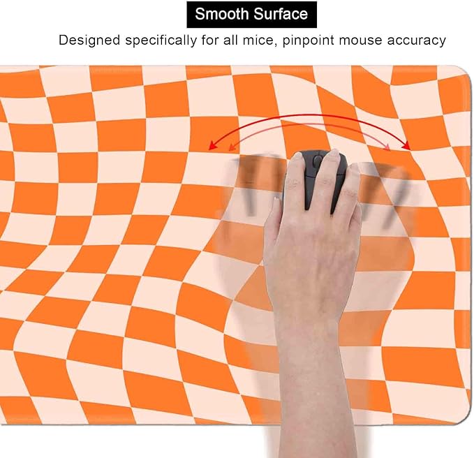 Orange Checkered Desk Pad, Boho Pattern Extra Large Mouse Pad, Desk Protector Pad, Writing Mat for Work Home Decor, Non-Slip Rubber Gaming Mouse Pads for Computer Laptop, 31.5 X 11.8 in