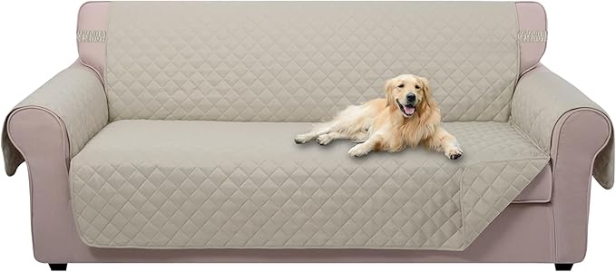U-NICE HOME Reversible Sofa Cover Couch Cover for Dogs with Elastic Straps Water Resistant Furniture Protector for Pets Couch Cover for 3 Cushion Couch (Sofa, Beige/Beige)